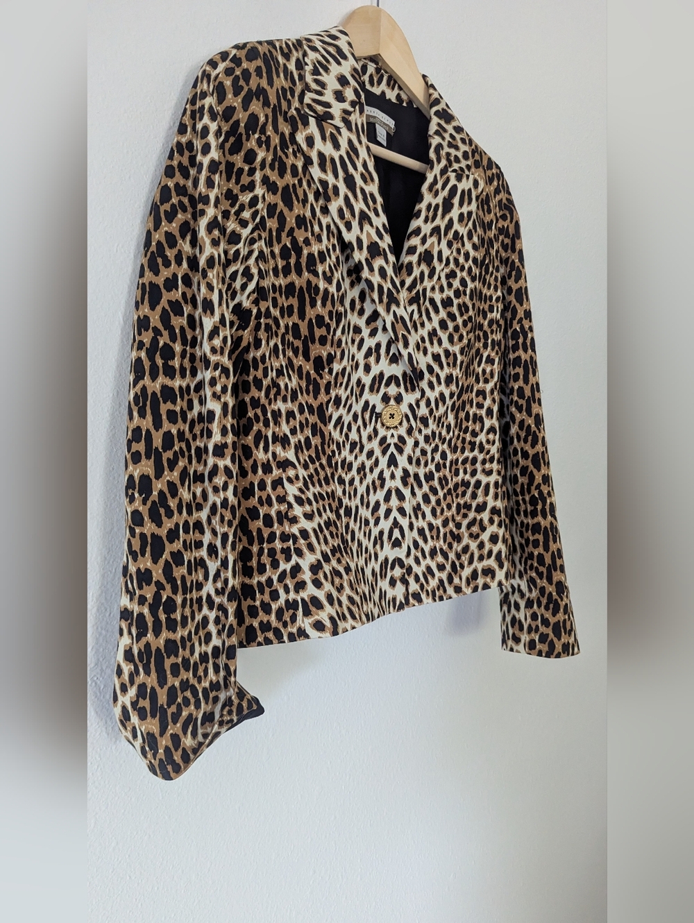 Leopard Print Women's Blazer Jacket - Brown/Black - Picture 4 of 7